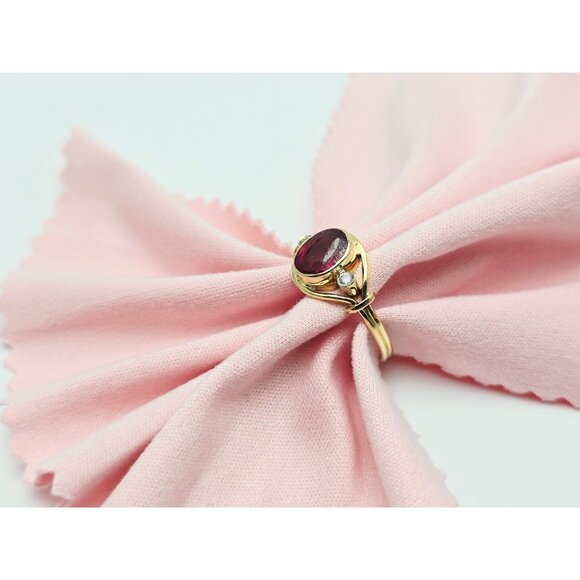 Beautiful 18K Solid Yellow Gold Designer Tourmaline & Diamond Ring - Size 5.75 - Picture 3 of 15